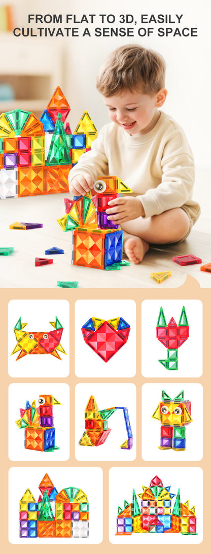 Kebo 鑽石切面透光彩窗磁力片 60片 Diamond-Faceted Translucent Magnetic Tiles 60pcs