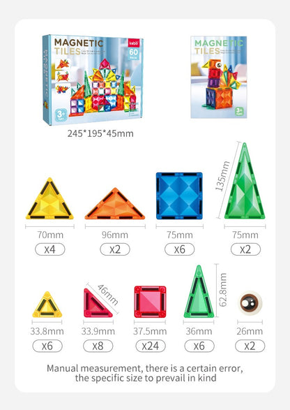 Kebo 鑽石切面透光彩窗磁力片 60片 Diamond-Faceted Translucent Magnetic Tiles 60pcs