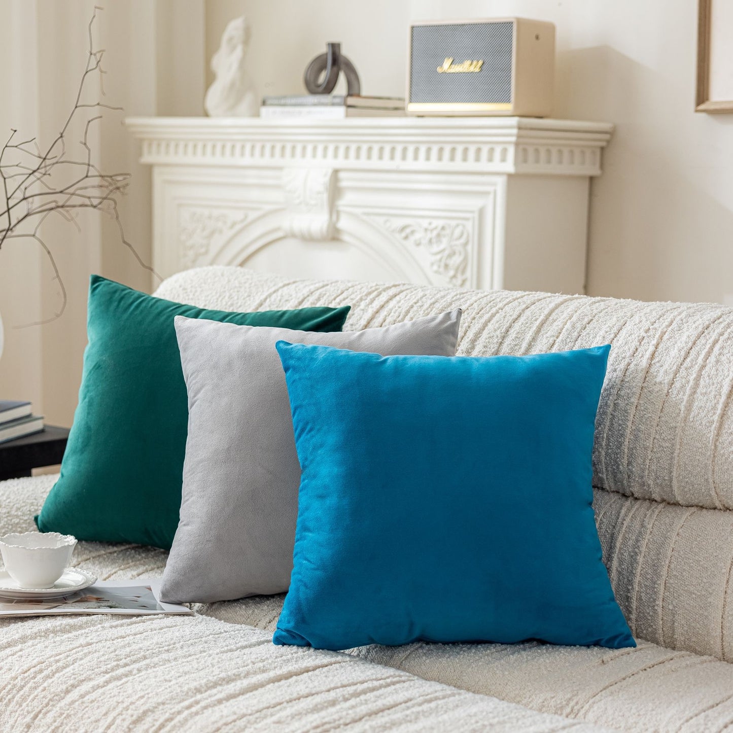 純色荷蘭絨方形抱枕（連枕芯）可拆洗靠墊 45cm Solid Velvet Square Cushion with Insert