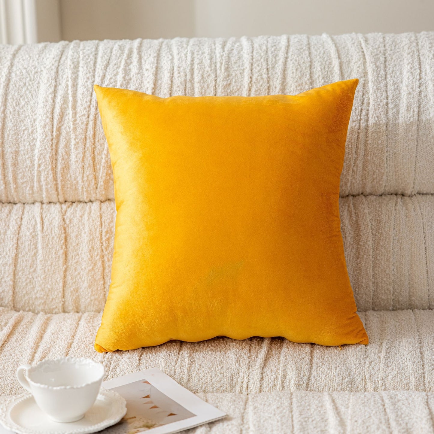 純色荷蘭絨方形抱枕（連枕芯）可拆洗靠墊 45cm Solid Velvet Square Cushion with Insert