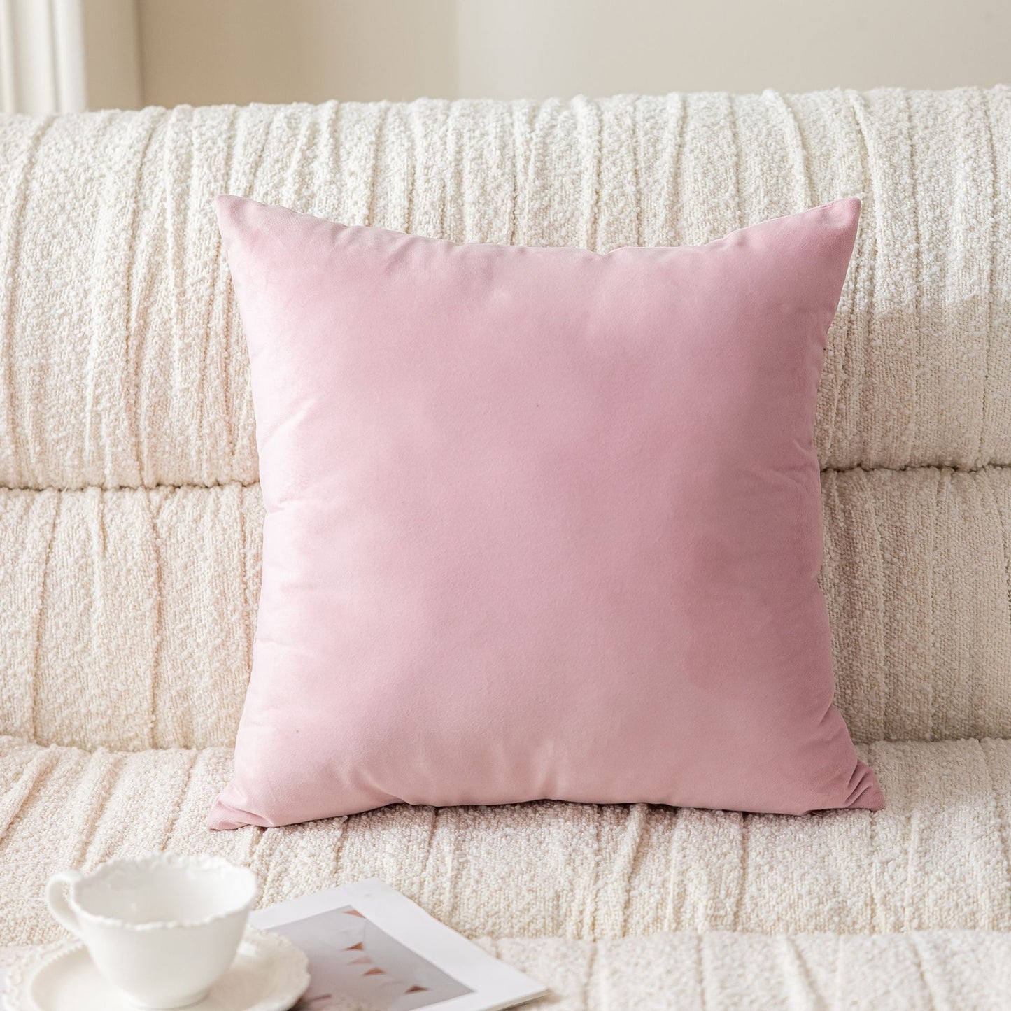 純色荷蘭絨方形抱枕（連枕芯）可拆洗靠墊 45cm Solid Velvet Square Cushion with Insert