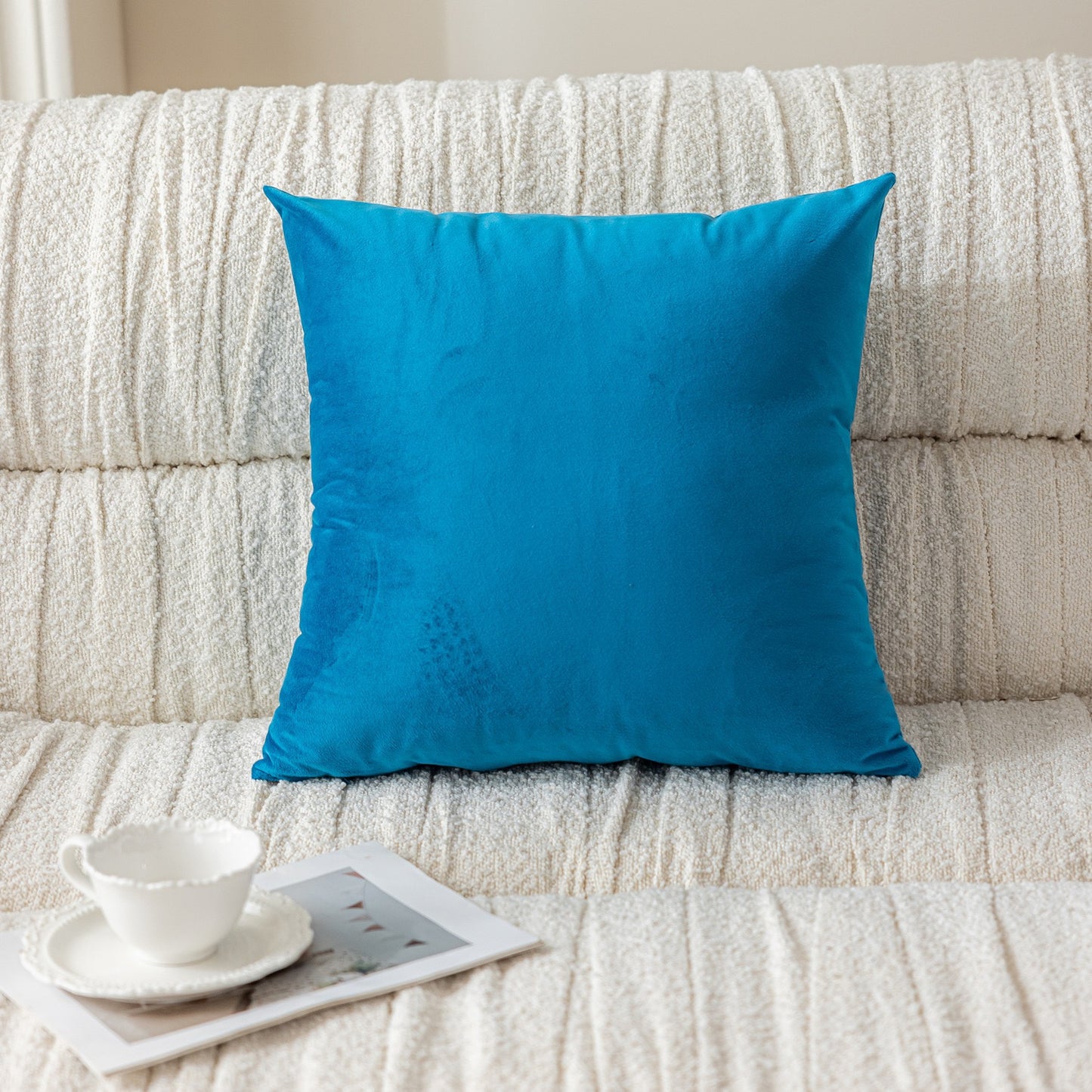 純色荷蘭絨方形抱枕（連枕芯）可拆洗靠墊 45cm Solid Velvet Square Cushion with Insert