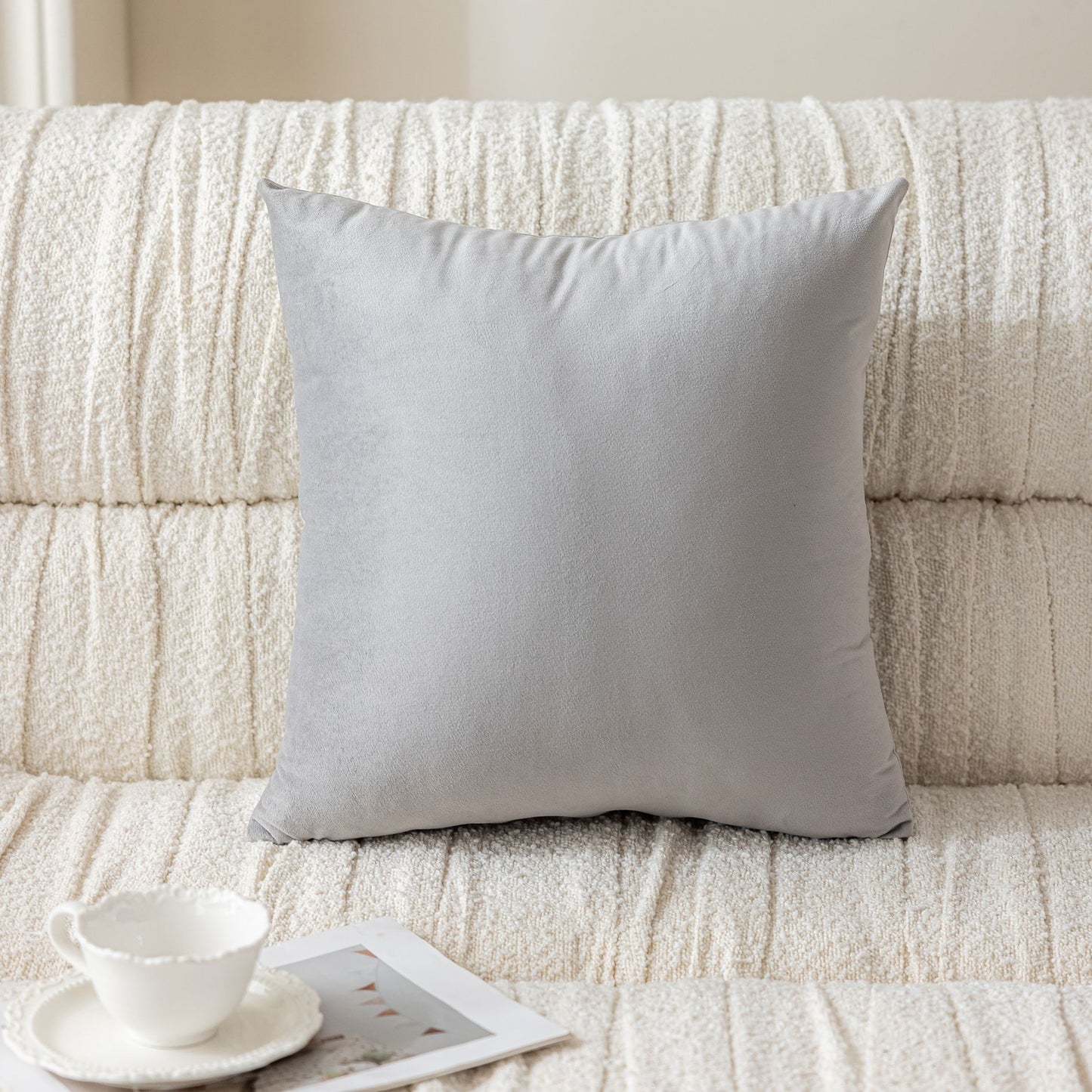 純色荷蘭絨方形抱枕（連枕芯）可拆洗靠墊 45cm Solid Velvet Square Cushion with Insert