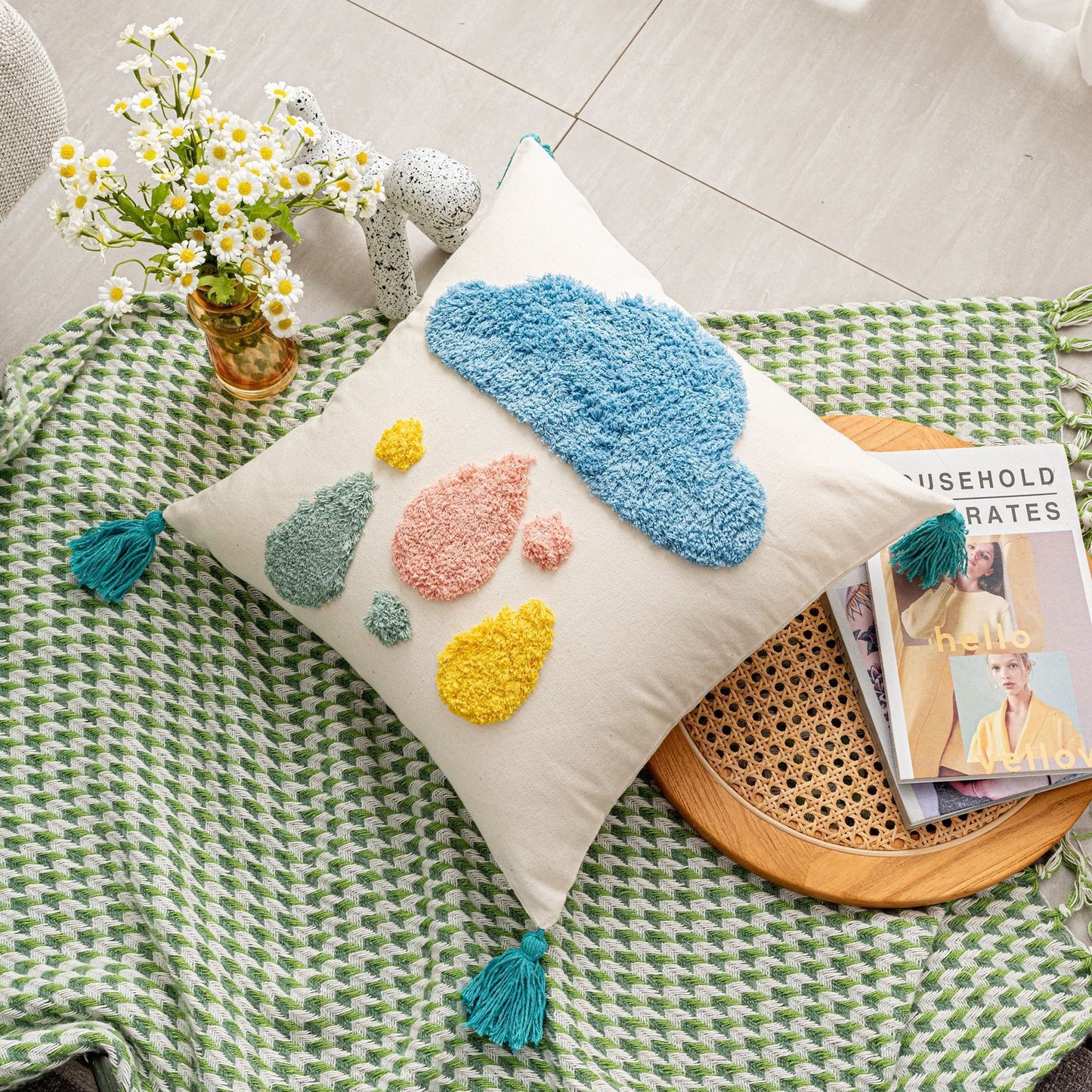 波西米亞簇絨立體觸感抱枕（連枕芯）Boho Tufted Textured Sensory Cushion