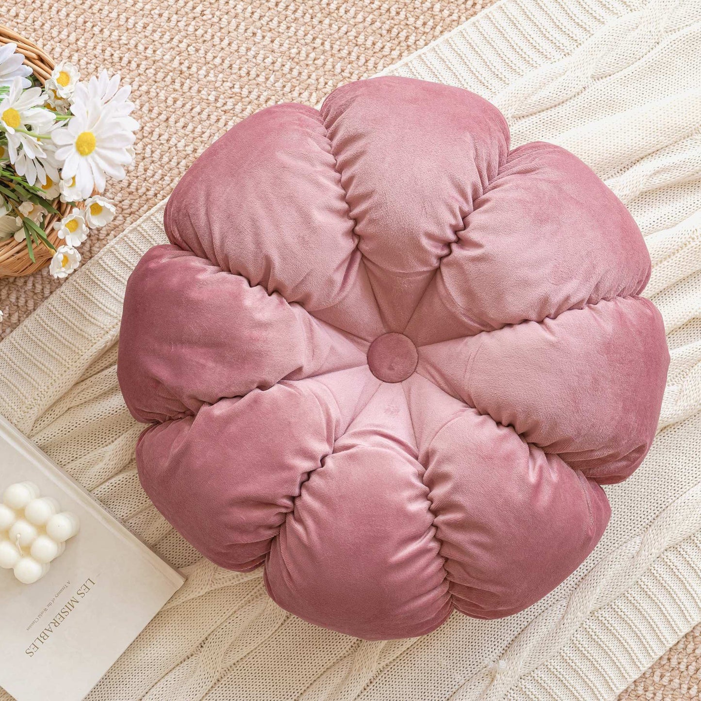 八瓣花朵絲絨坐墊抱枕 直徑40cm Eight-Petal Velvet Flower Floor Cushion