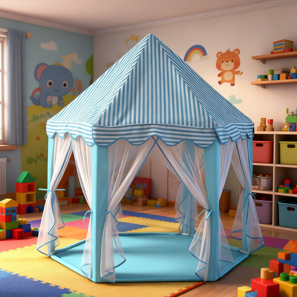 六角公主帳篷 紗簾遊戲屋 Hexagonal Play Tent with Tulle Curtains