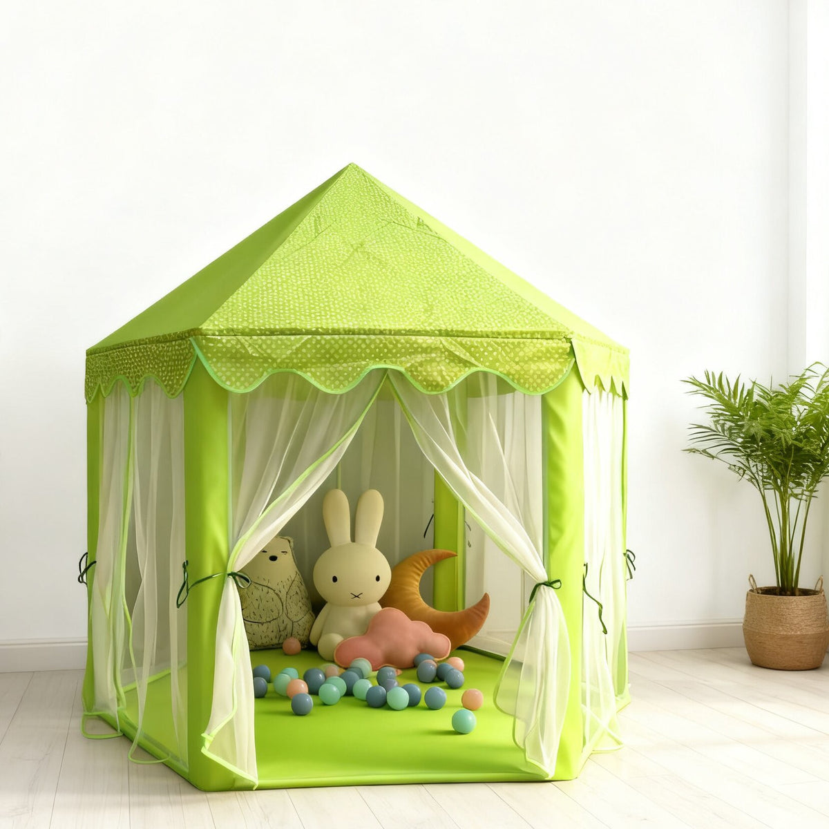 六角公主帳篷 紗簾遊戲屋 Hexagonal Play Tent with Tulle Curtains
