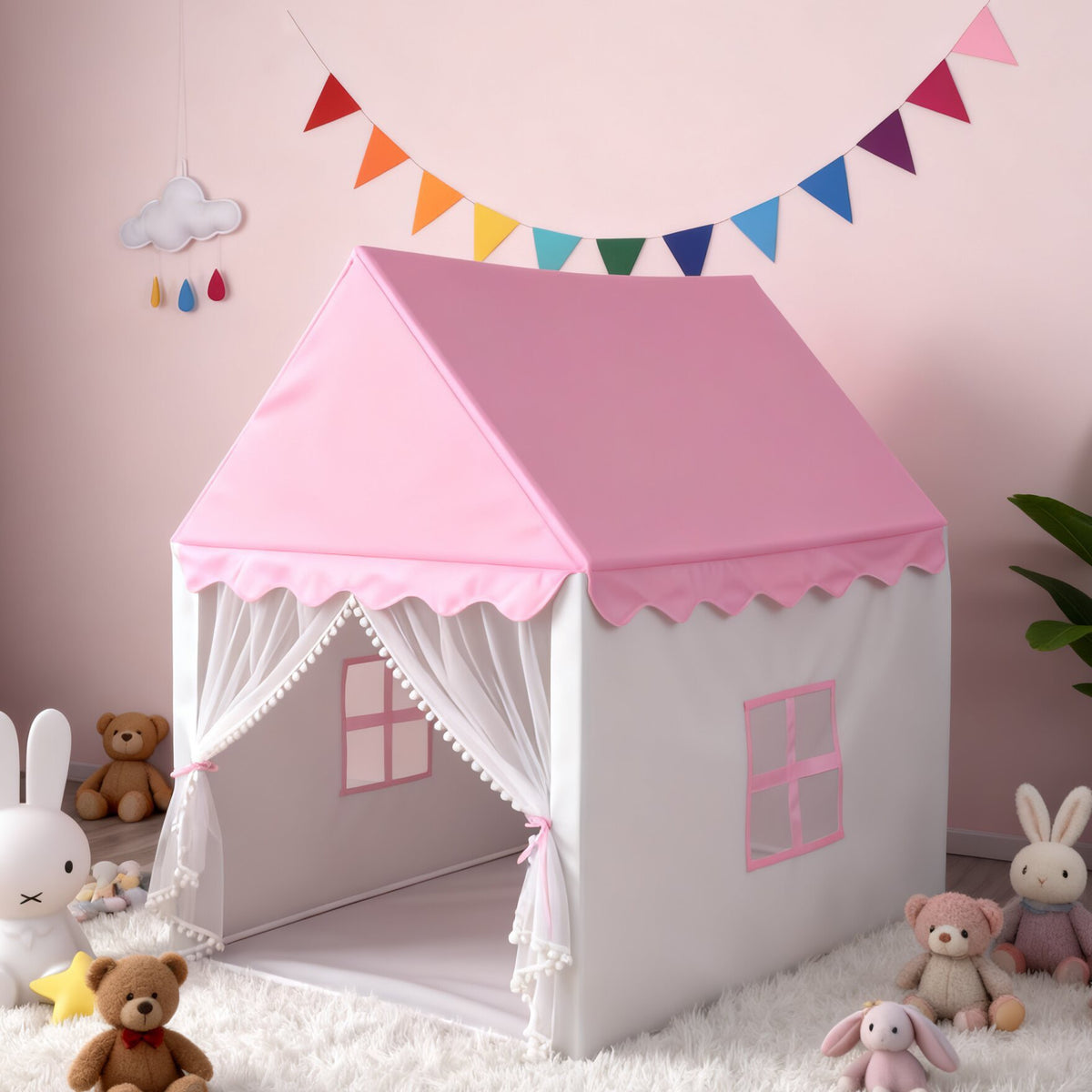 小屋型遊戲帳篷 紗簾窗戶版 House Play Tent with Windows