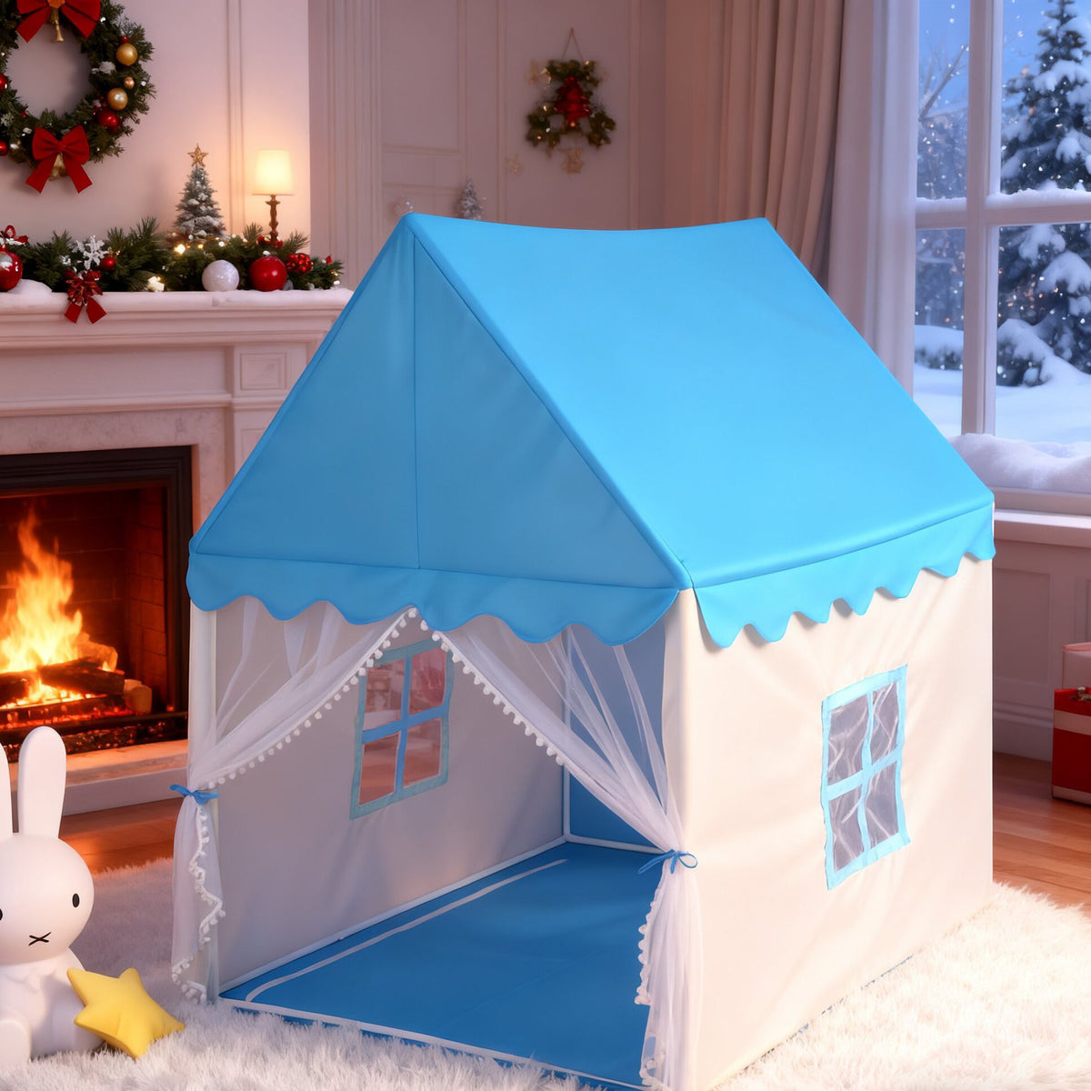 小屋型遊戲帳篷 紗簾窗戶版 House Play Tent with Windows
