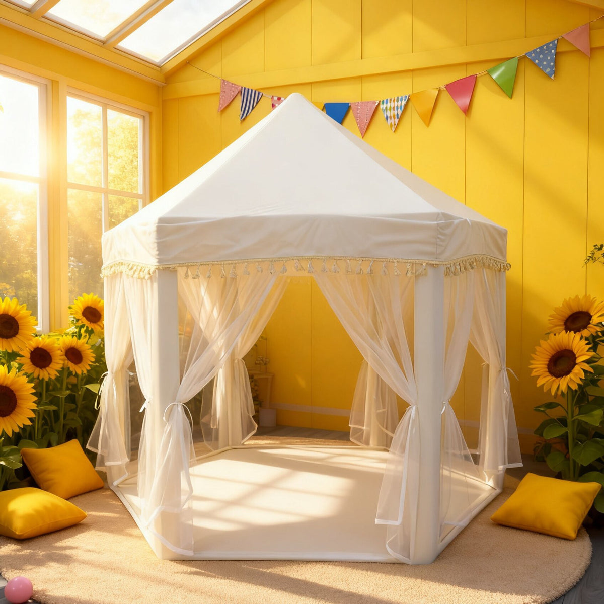 六角公主帳篷 紗簾遊戲屋 Hexagonal Play Tent with Tulle Curtains