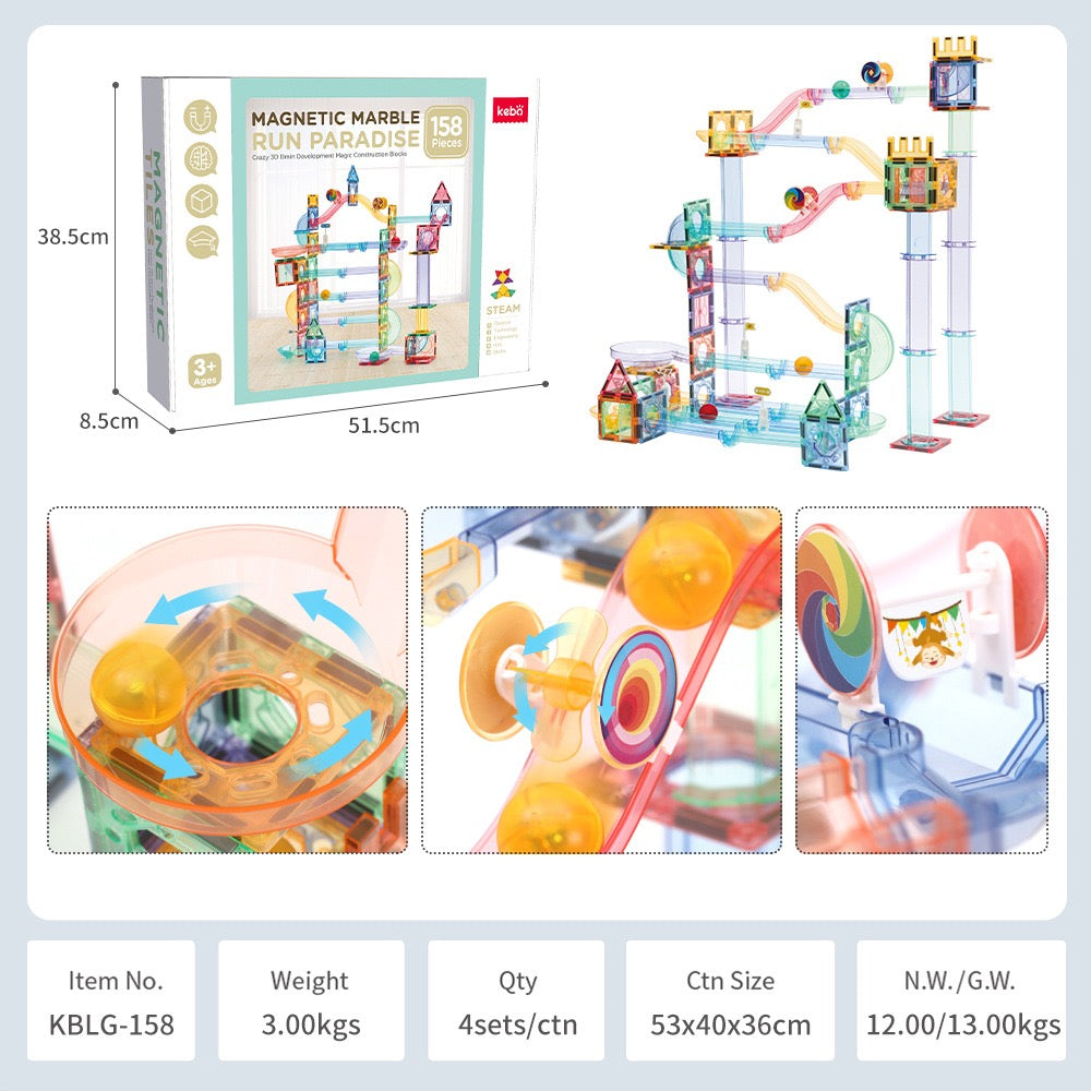 磁力片軌道滾球積木 158/208 件裝 Magnetic Marble Run Building Set