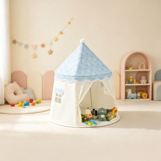 蝴蝶結蒙古包帳篷（藍白色）110×110×130cm Bow Print Kids' Play Tent (Blue)