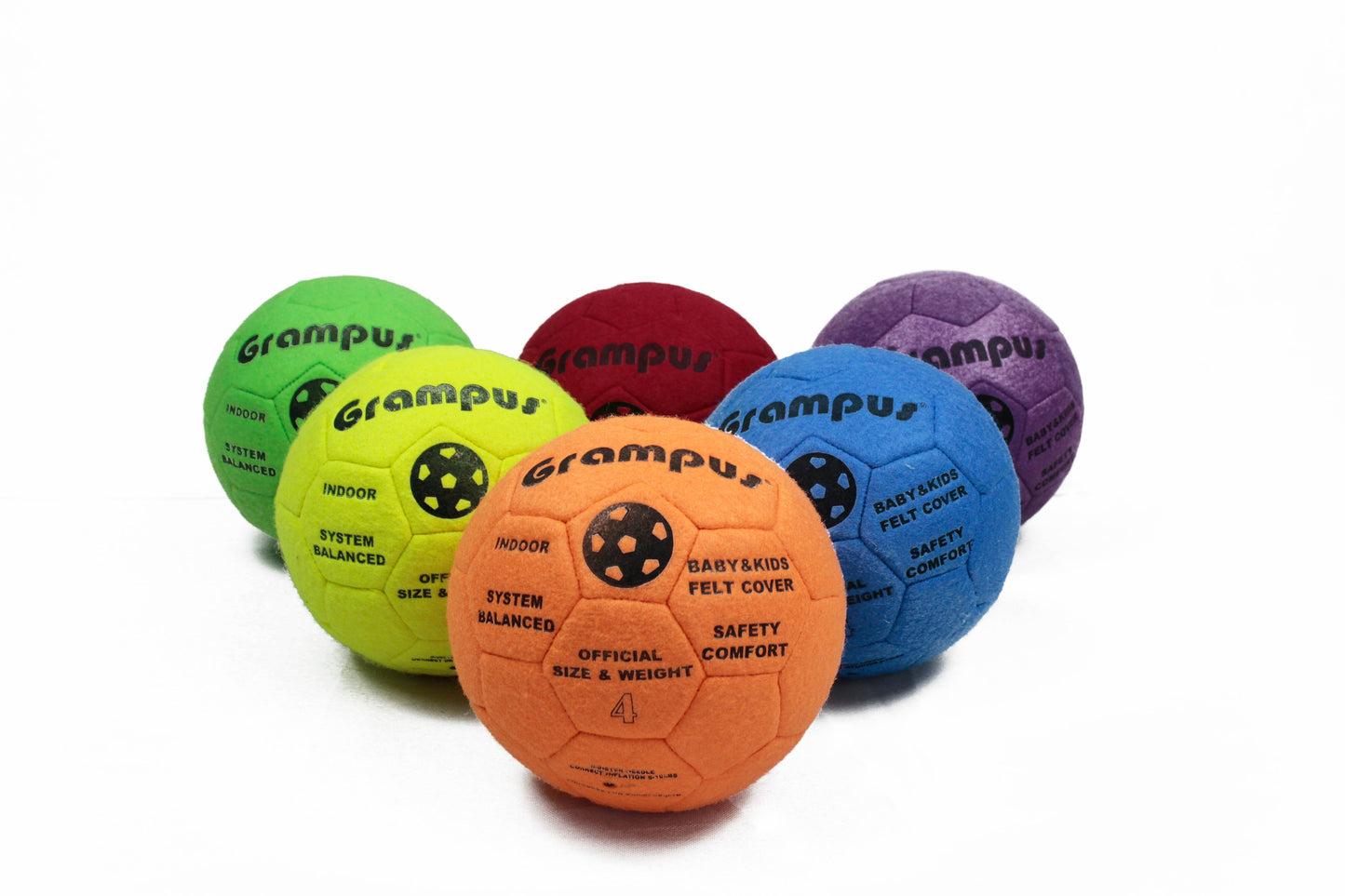 Grampus 六色室內軟絨足球（4 號 / 6 隻裝）Indoor Felt Soccer Balls Set of 6